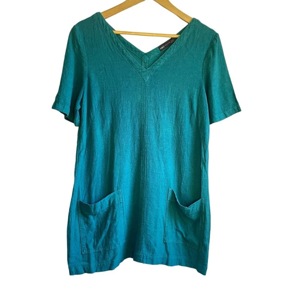 M & S Collection Teal Short Sleeve V-Neck Mini Tunic Dress, 12 - Picture 1 of 7